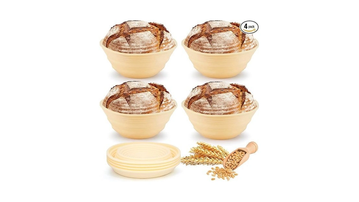 4pcs Silicone Banneton Bread Proofing Baskets, 9" Collapsible Round Sourdough
