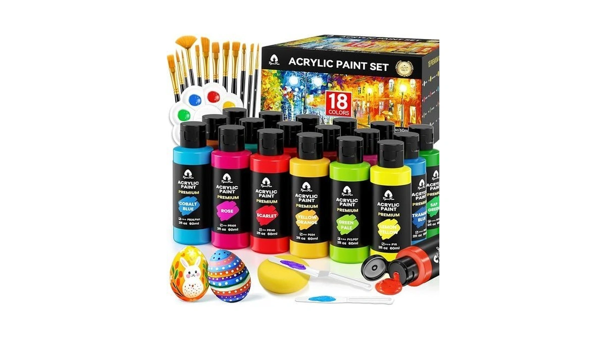 34 Pcs Acrylic Paint Set With 12 Brushes, 2 Knives