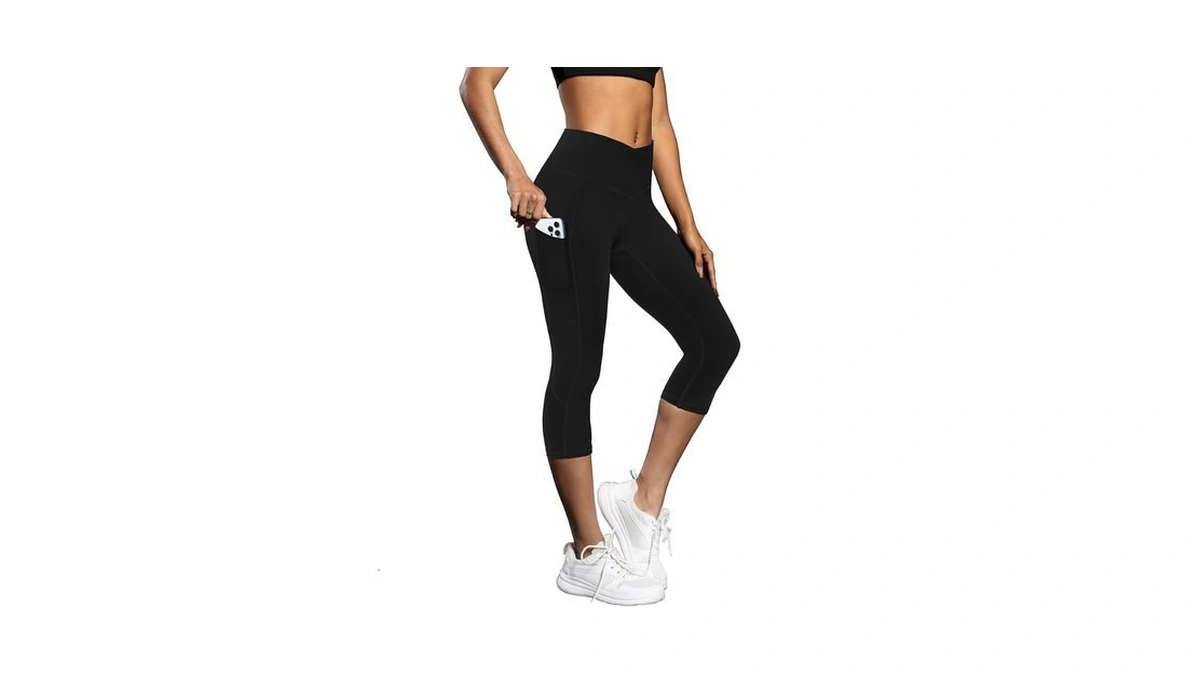 Fihapyli Ictive Women's Capris Yoga Pants With Pockets Crossover High