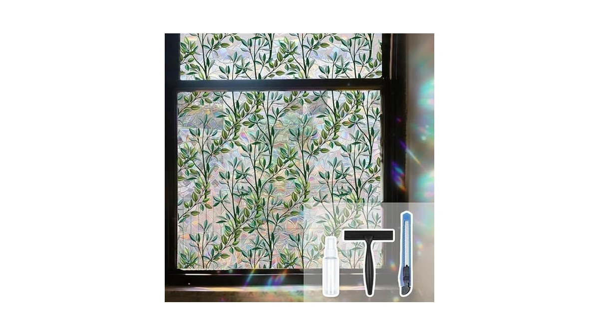 Leaf Stained Glass Window Film Static Cling With Tools -