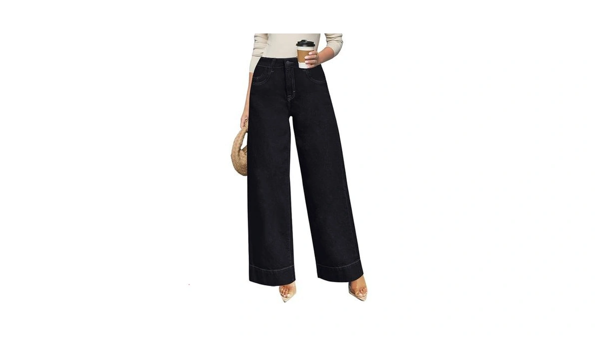 Women's Wide Leg Jeans With Straight Leg Fit - High