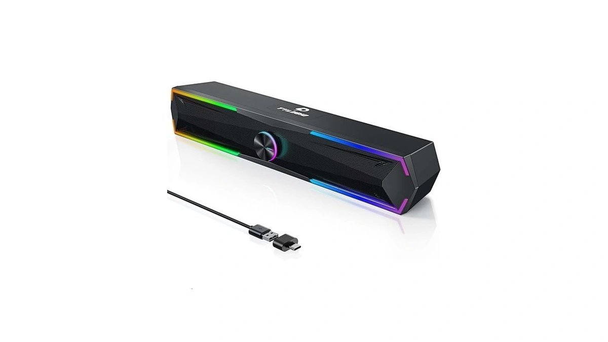 Tylubio Computer Speakers For Pc Desktop, Flowing Led Under-monitor Soundbar