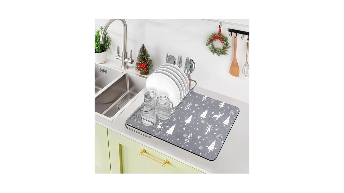 Meetcolor Christmas Dish Drying Mat, 12" X 19" Drying Mat
