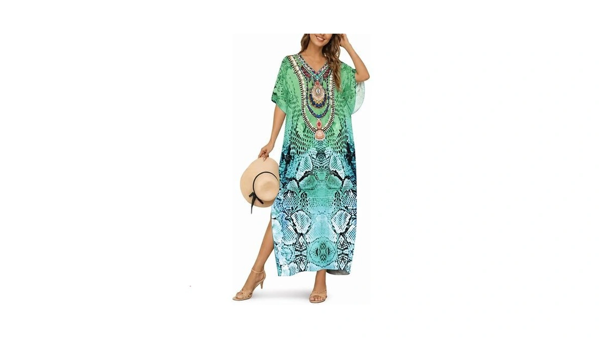 Zirhysta Womens Cover Ups For Swimwear Flowy Kaftan Maxi Dress