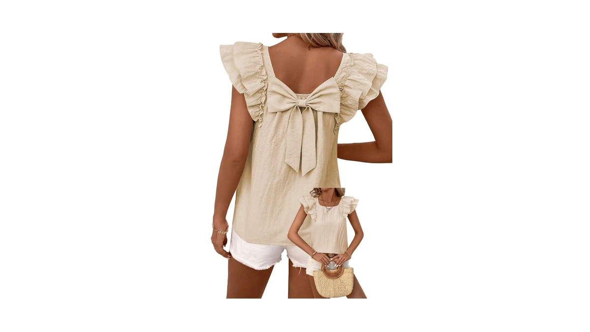 Falechay Womens Summer Tops Cute Crewneck Ruffle Sleeve Clothes Going