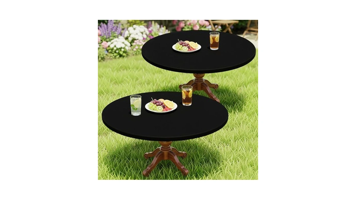 Moosfor Round Spandex Tablecloth 2 Pack, Elastic Fitted Waterproof Tablecloths