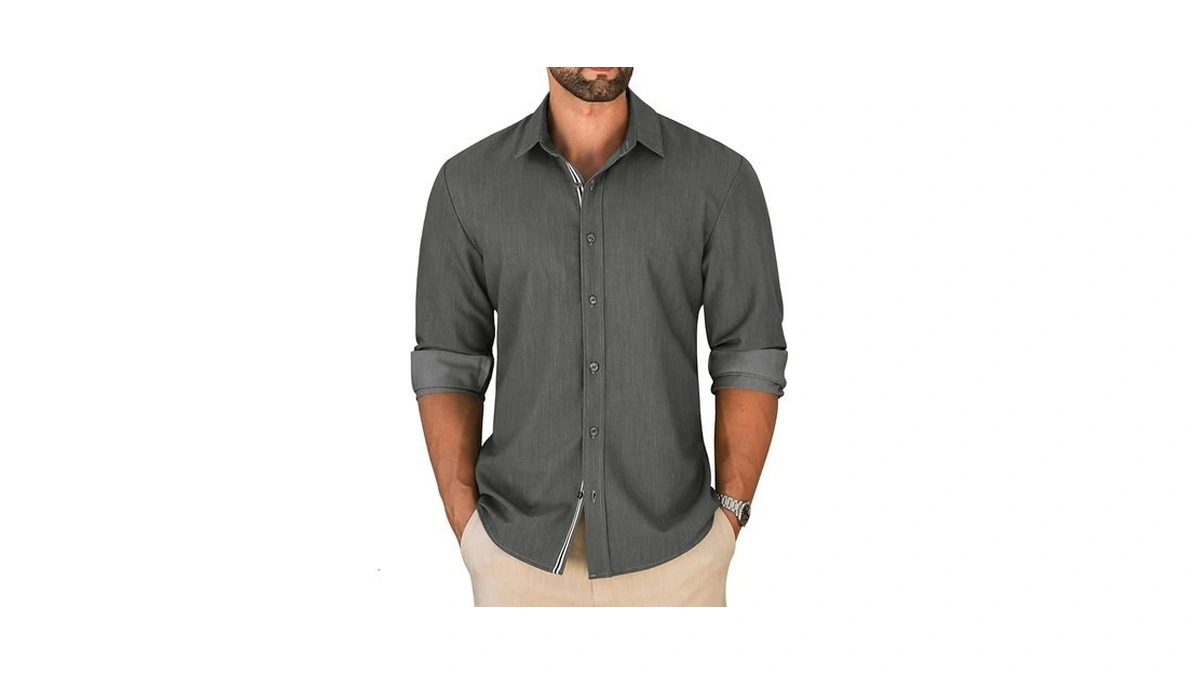 Letsee Men's Button Down Dress Shirt Long Sleeve Untucked Business