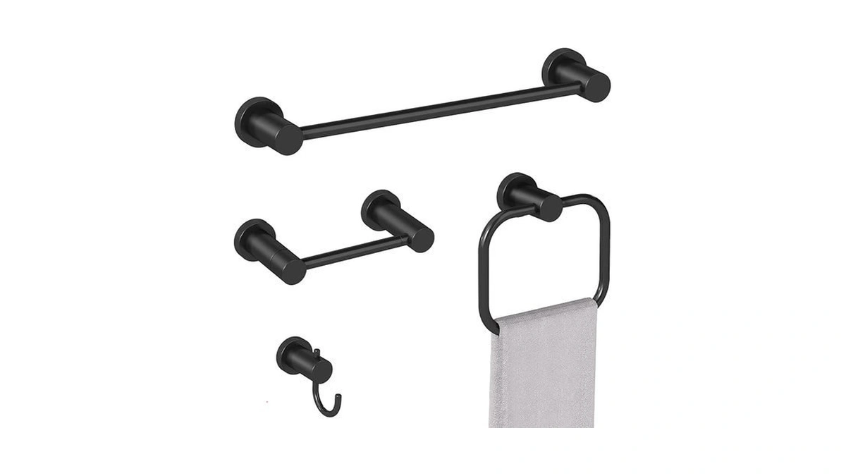 Stwwo 4pcs Bathroom Hardware Set Black, Stainless Steel 16” Towel