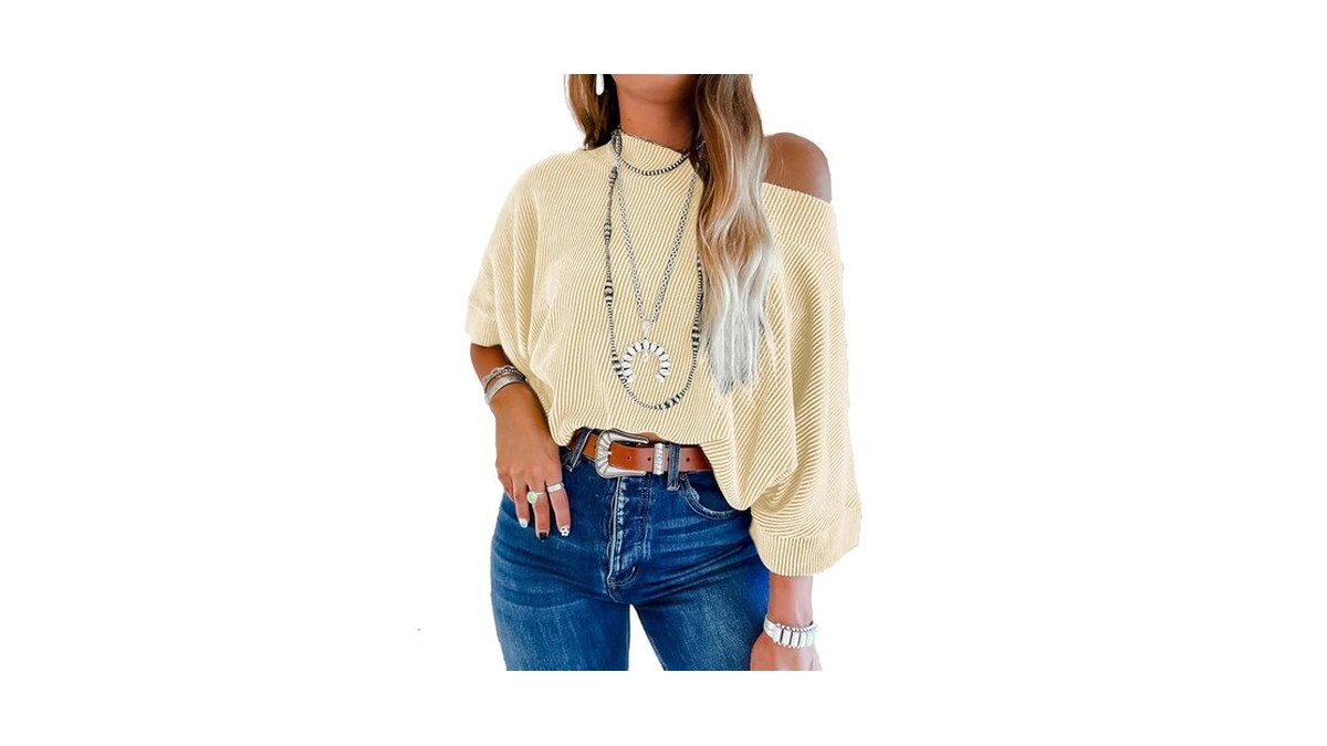 Evaless 3/4 Length Sleeve Womens Tops Casual Boat Neck Batwing