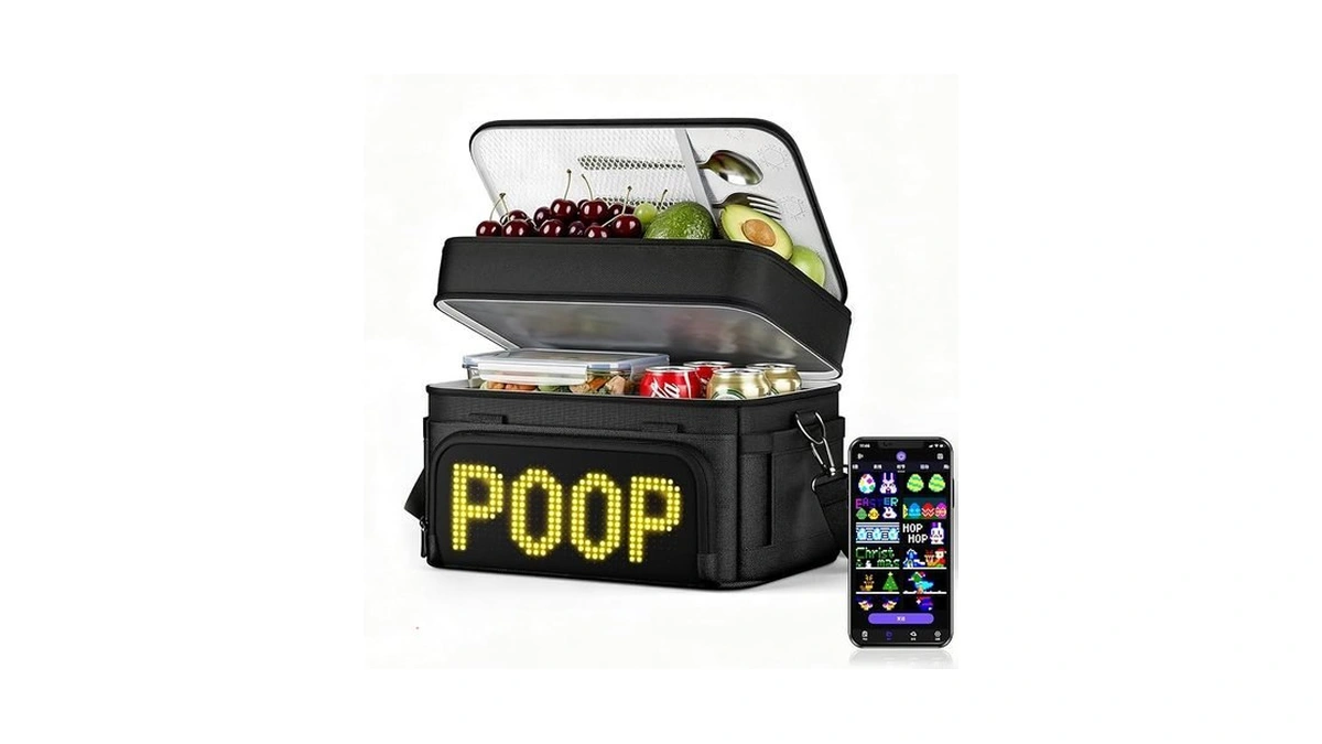 Sasecgo Lunch Bag With Programmable Led Sign, Black 15l Double