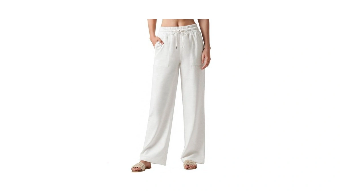Changeown Womens Casual Linen Pants Drawstring Flowy Pants Loose Fit