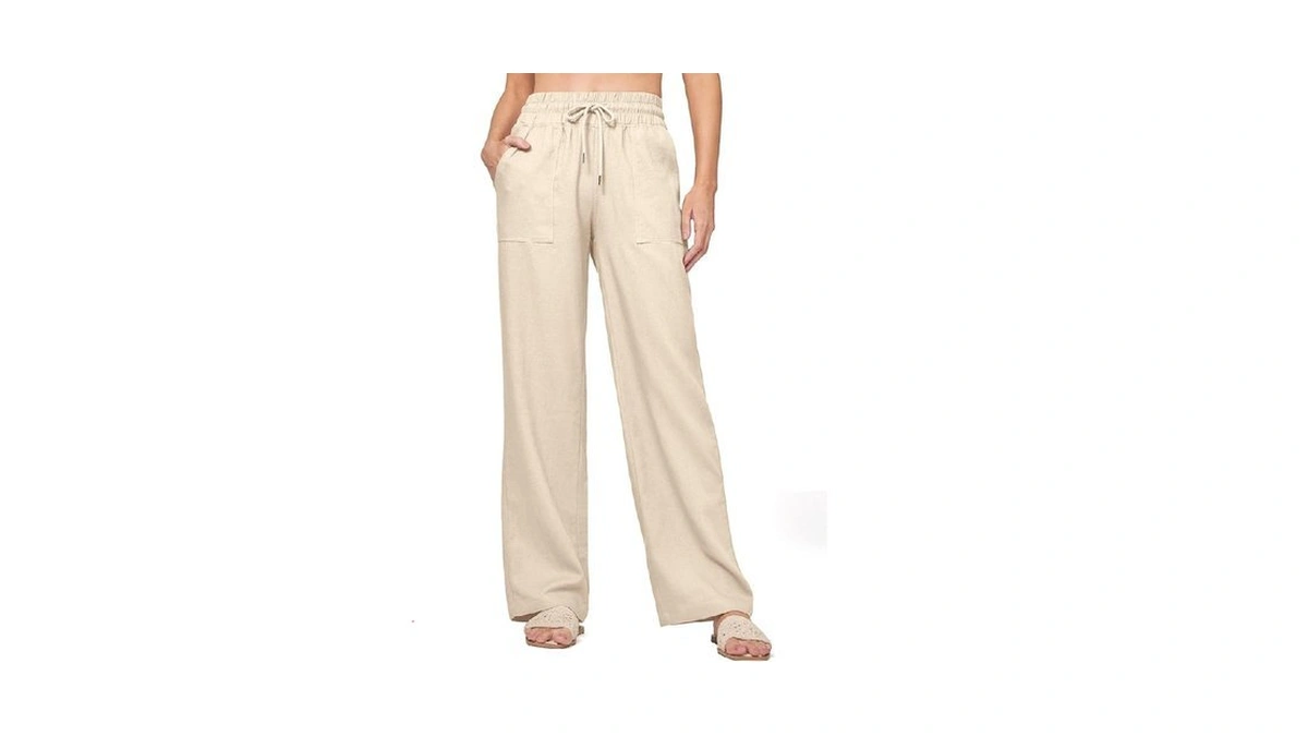 Changeown Womens Casual Linen Pants Drawstring Flowy Pants Loose Fit