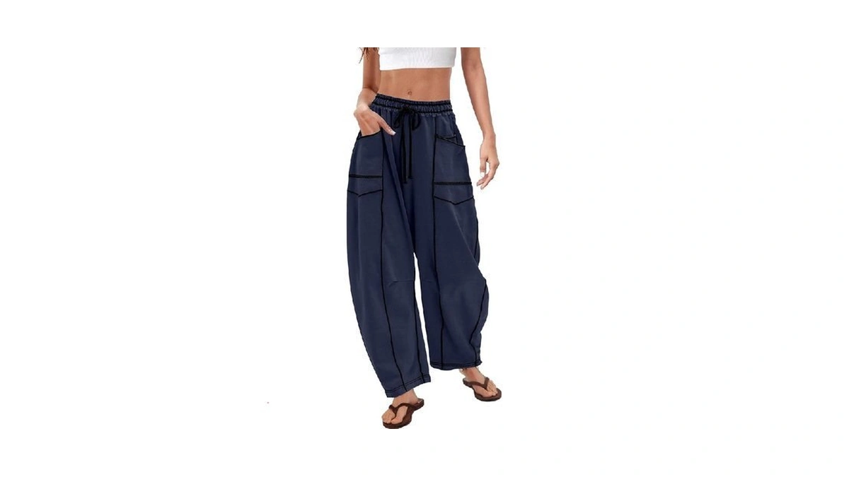 Changeown Barrel Pants For Women, Wide Leg Baggy Sweatpants Drawstring