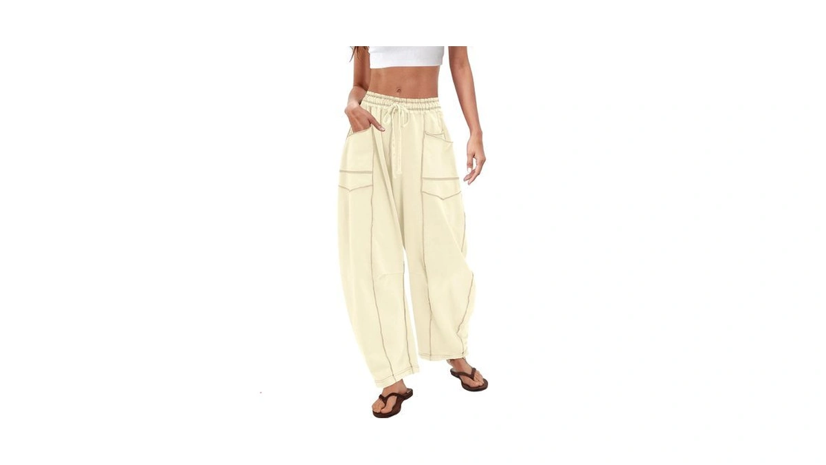 Changeown Barrel Pants For Women, Wide Leg Baggy Sweatpants Drawstring
