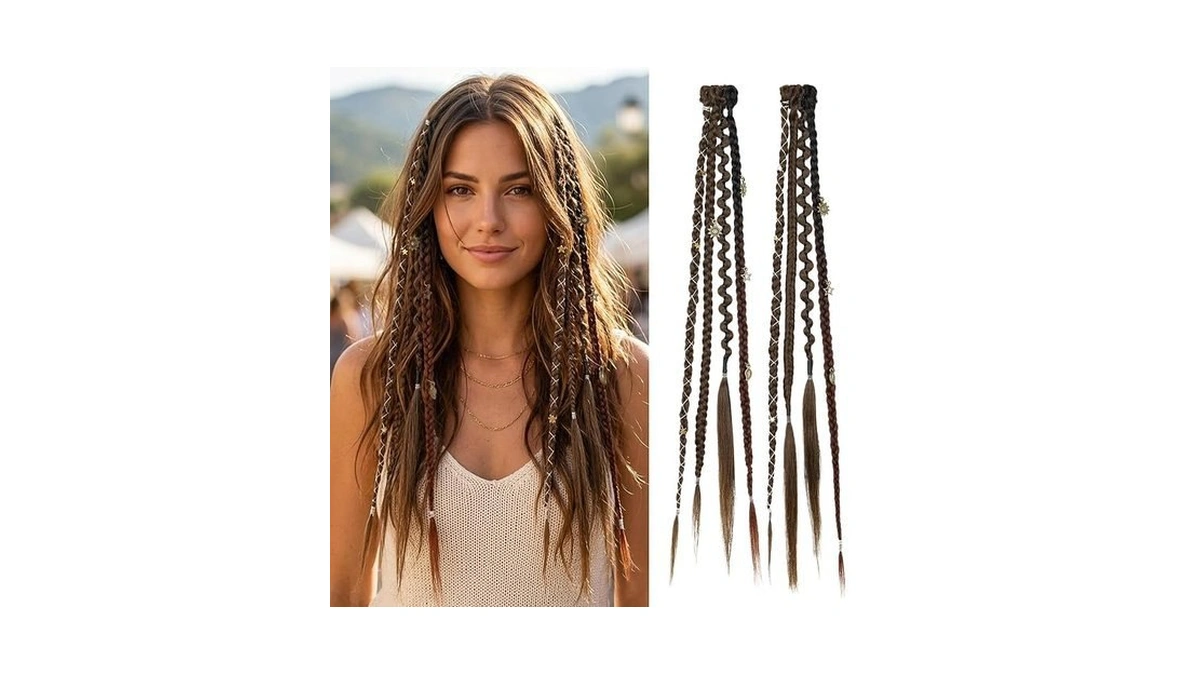 Bogsea 2pcs Clip In Braids Hair Extensions, Boho Dreadlock Brown