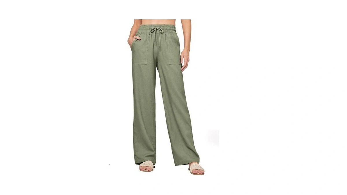 Changeown Womens Casual Linen Pants Drawstring Flowy Pants Loose Fit