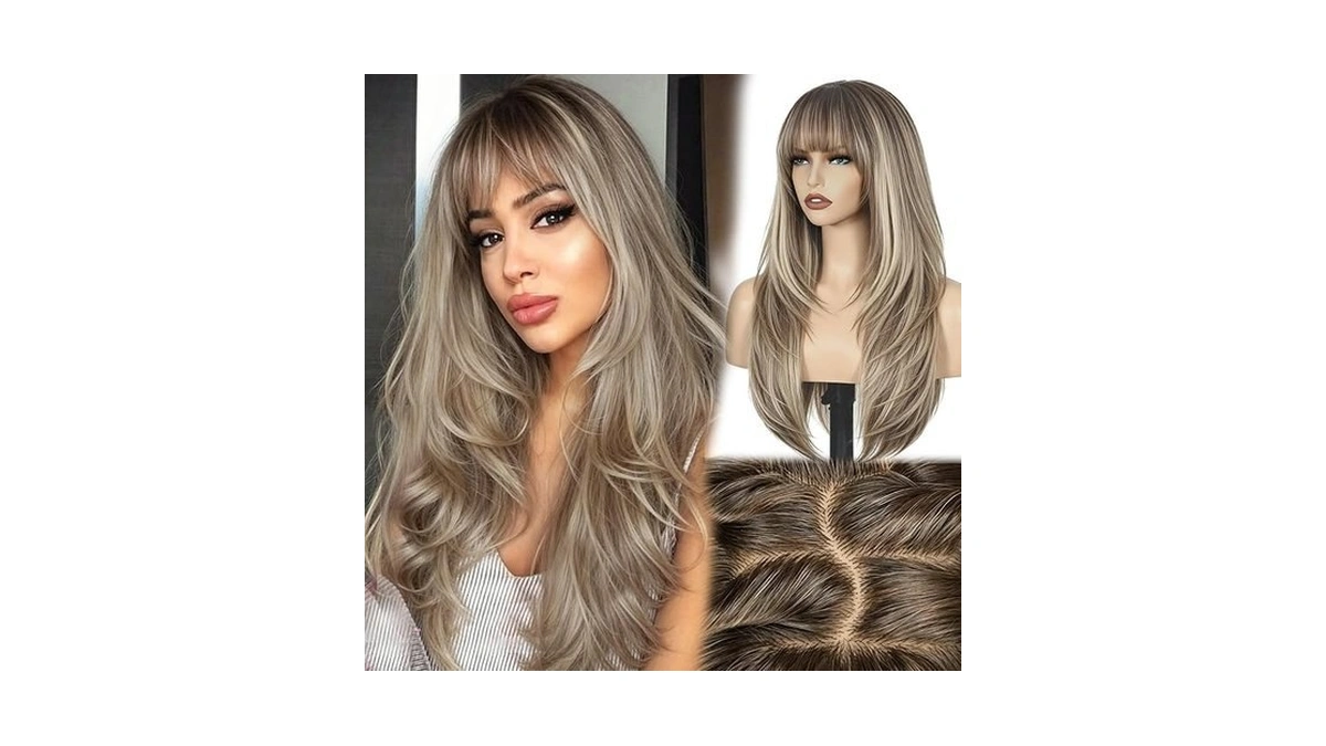 Florvae Long Wig With Bangs,4x4 Realistic Scalp Free Parting Wig,26