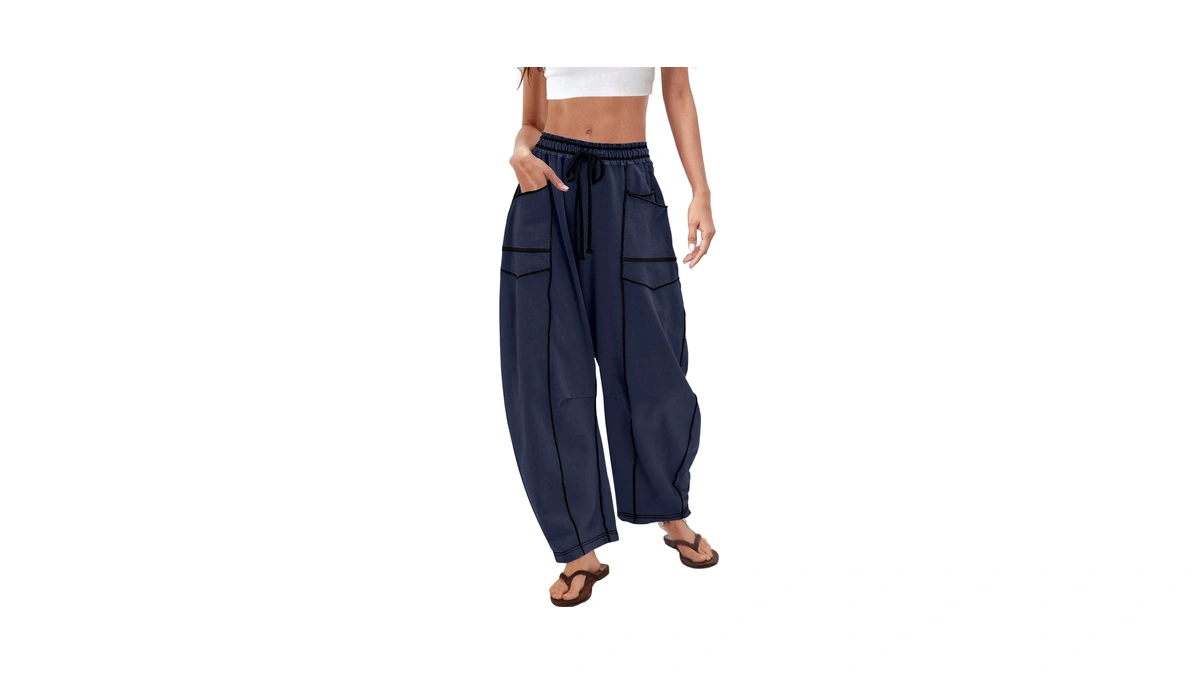 Changeown Barrel Pants For Women, Wide Leg Baggy Sweatpants Drawstring
