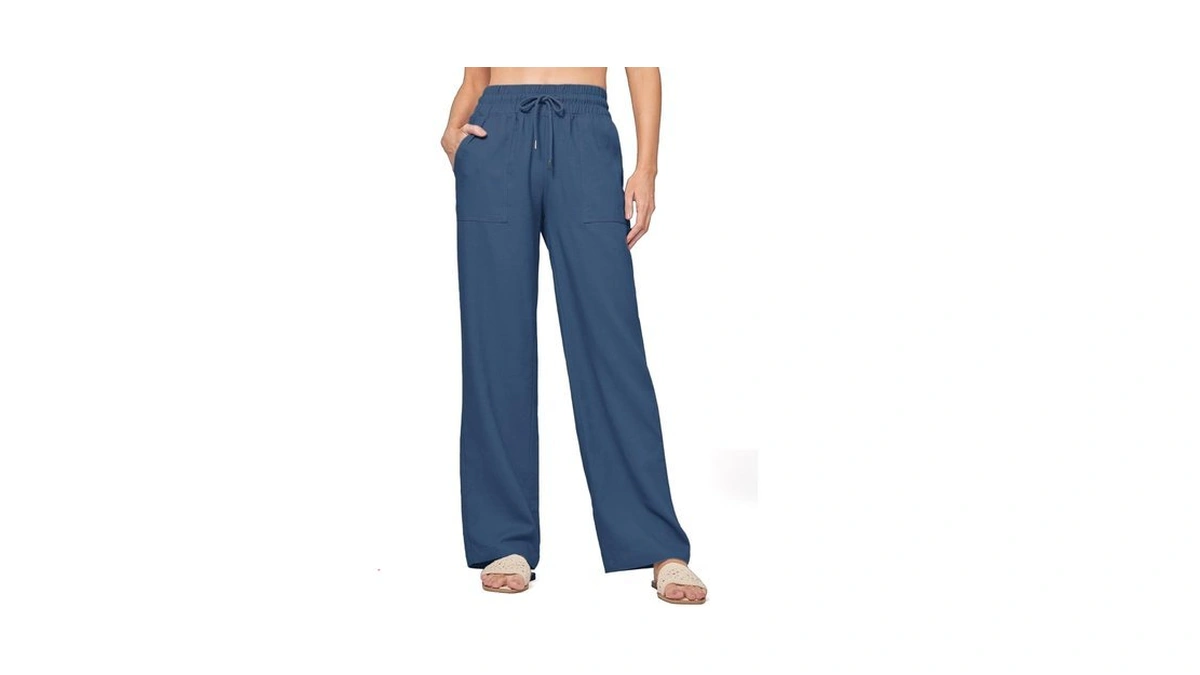 Changeown Womens Casual Linen Pants Drawstring Flowy Pants Loose Fit