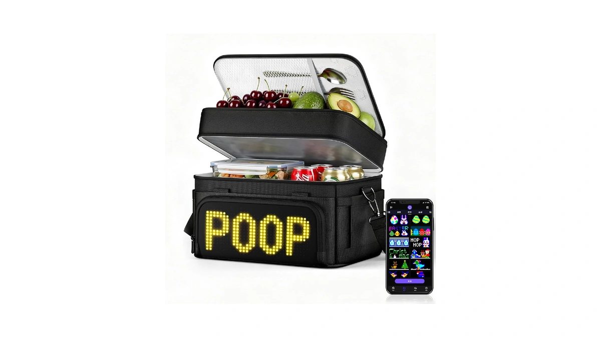 Sasecgo Lunch Bag With Programmable Led Sign, Black 15l Double
