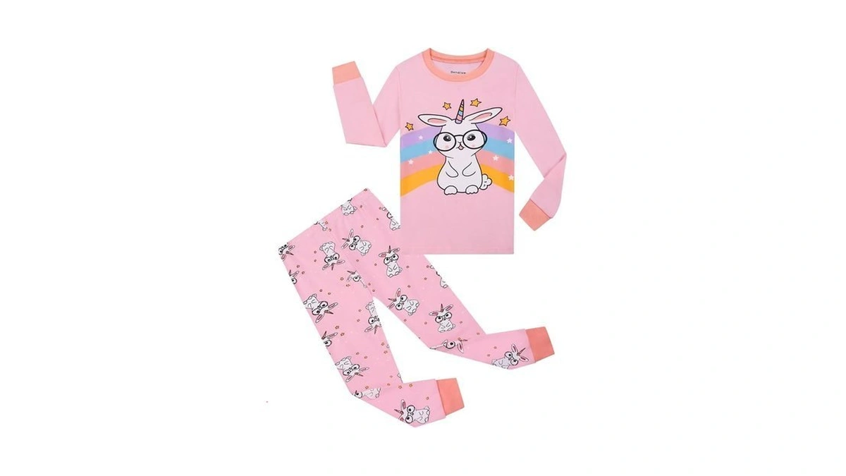Benaive Girls Easter Pajamas Kids Bunny Easter Pjs Long Sleeves