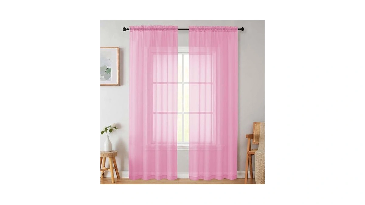 Welvetblk Sheer Pink Curtains For Bedroom Living Room 90 Inches