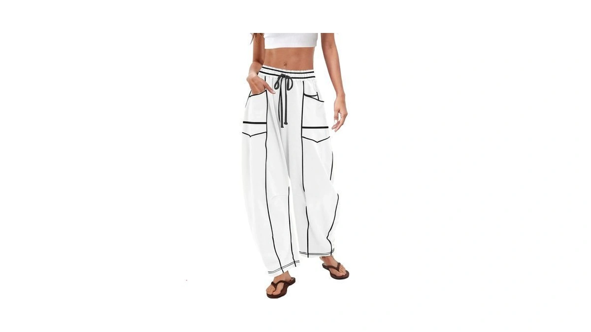 Changeown Barrel Pants For Women, Wide Leg Baggy Sweatpants Drawstring