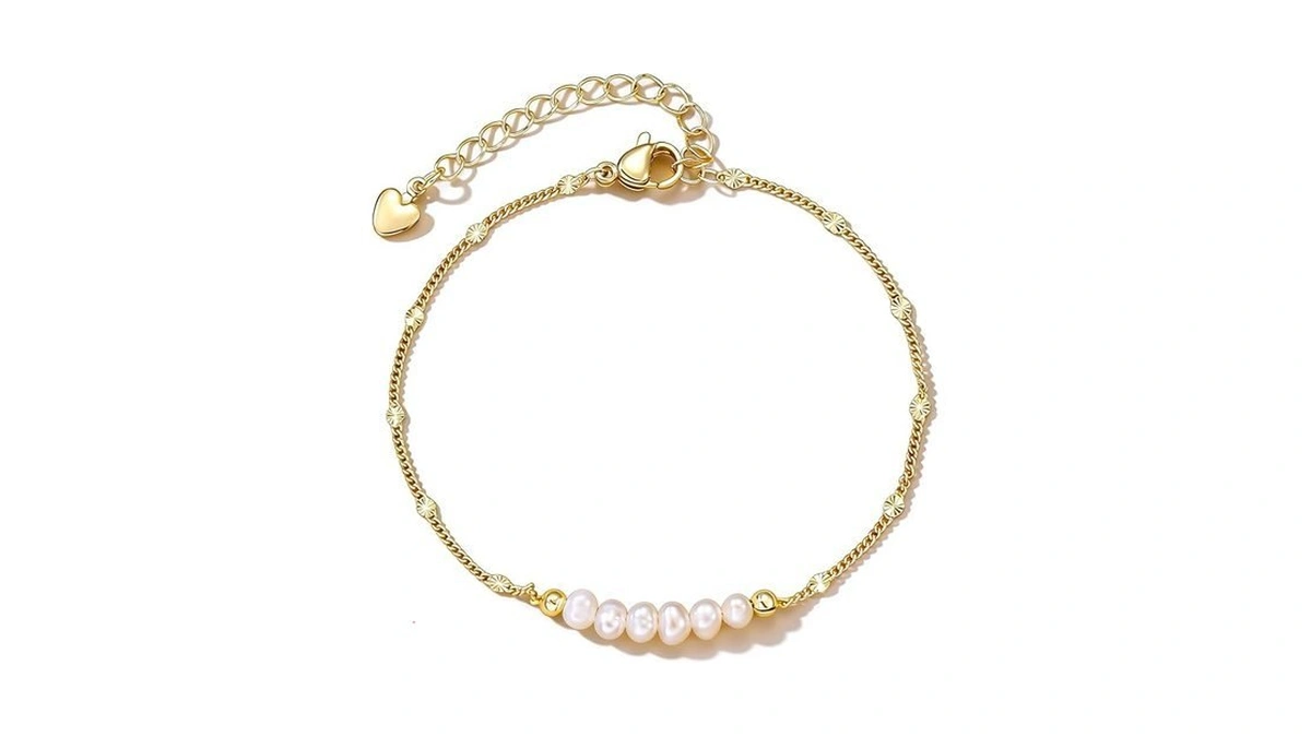 Ginazl Pearl Bracelet, Dainty 14k Gold Plated Pearl Bracelet Trendy
