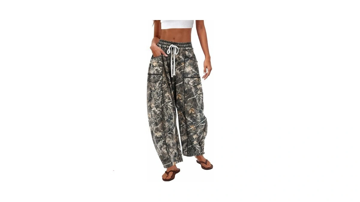 Changeown Barrel Pants For Women, Wide Leg Baggy Sweatpants Drawstring