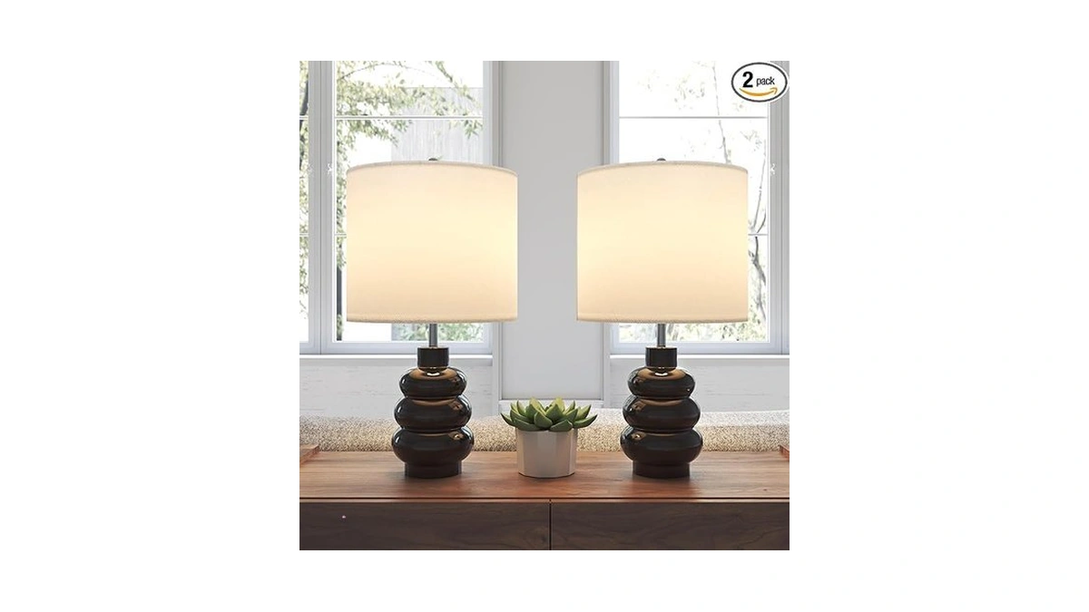 Lumspax 17.5" Black Ceramic Gourd Table Lamps Set Of 2,