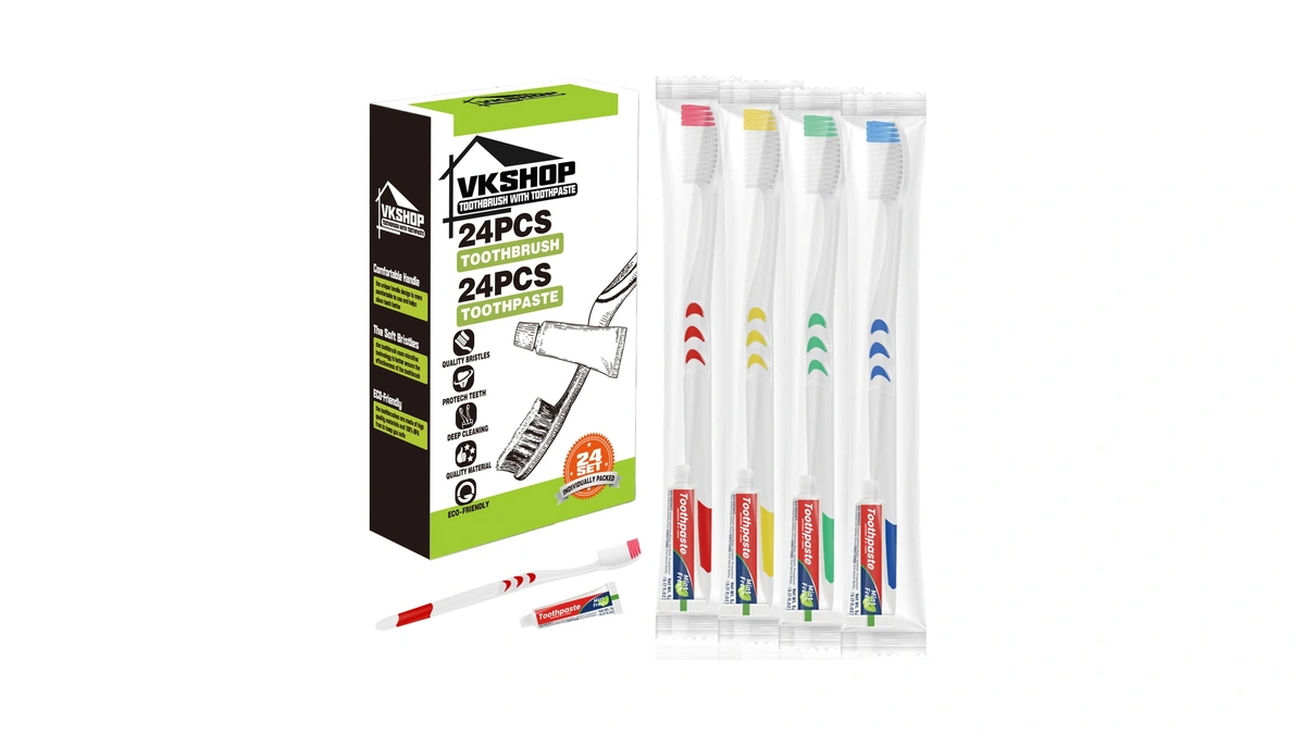 Vkshop 24 Pack Disposable Toothbrush With Toothpaste, Individually Wrapped Travel