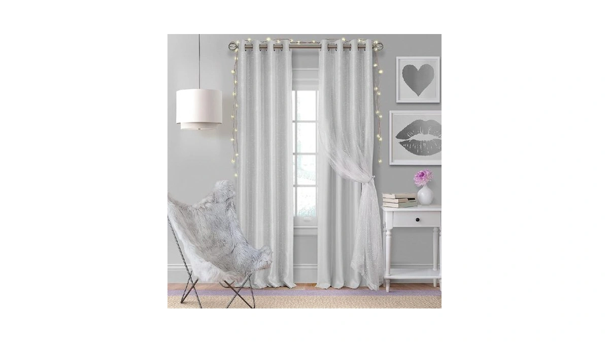 Elrene Home Fashions Aurora Kids Sheer Sparkle Overlay Blackout Window