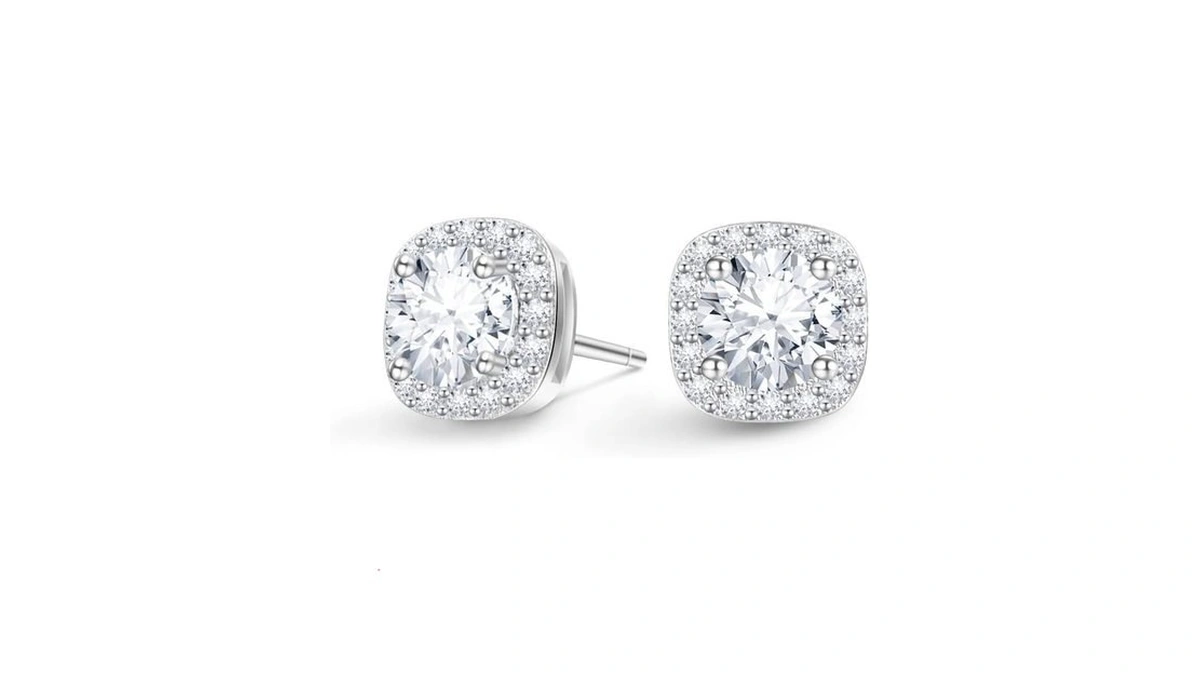 Moissanite Halo Earrings 925 Sterling Silver Stud For Men Women