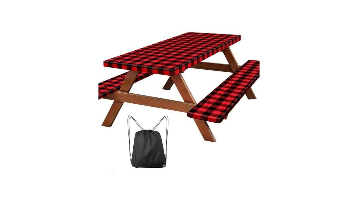 Picnic Table Cover With Bench Covers, Fitted 6ft Waterproof Tablecloth