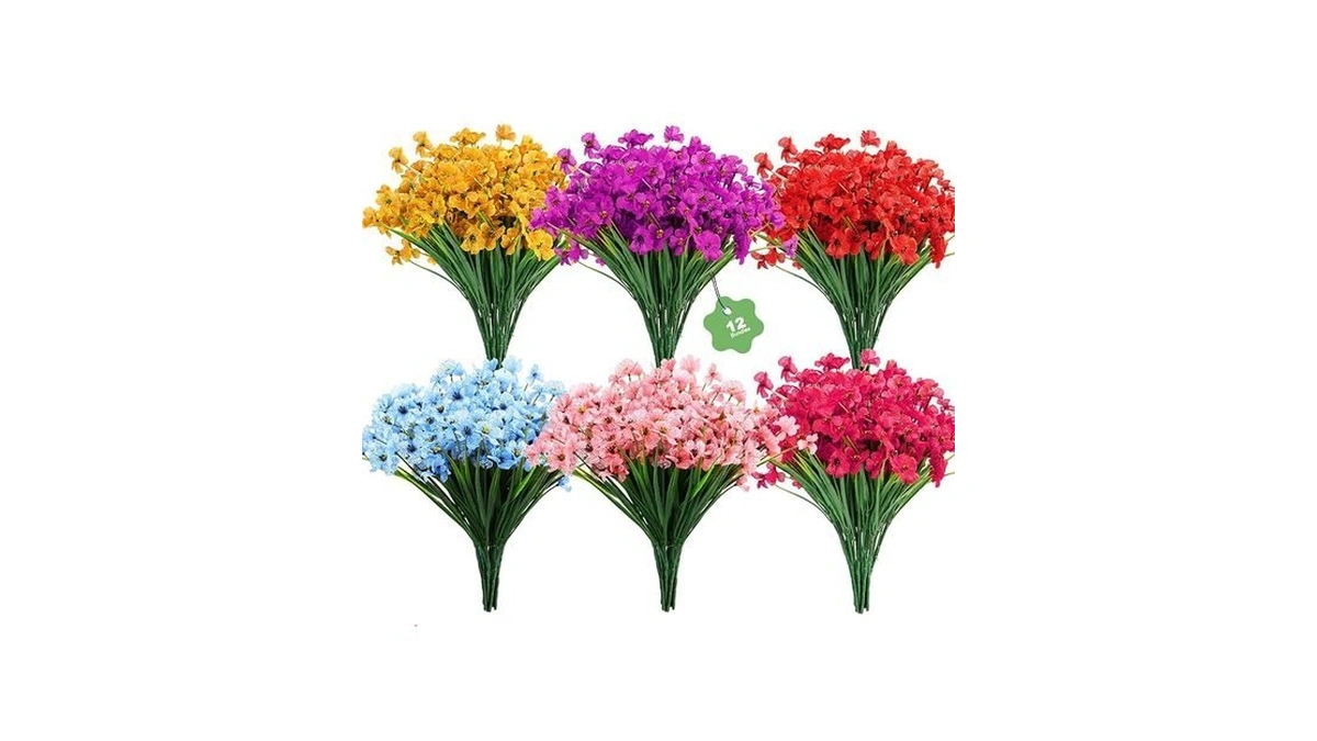 Dommare 12 Bundles Artificial Flowers Fake Faux Plant For Outdoors,