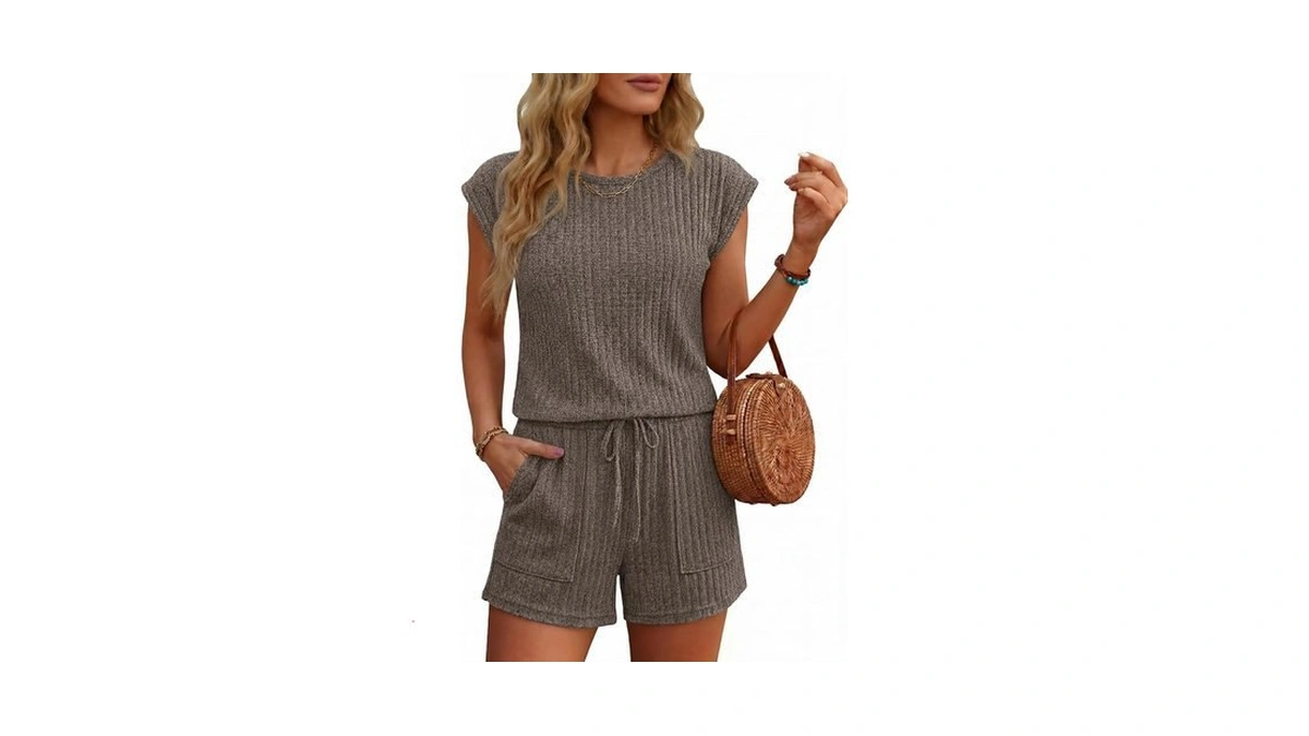 Ekouaer Rompers For Women Summer Casual Cap Sleeve Crewneck Short