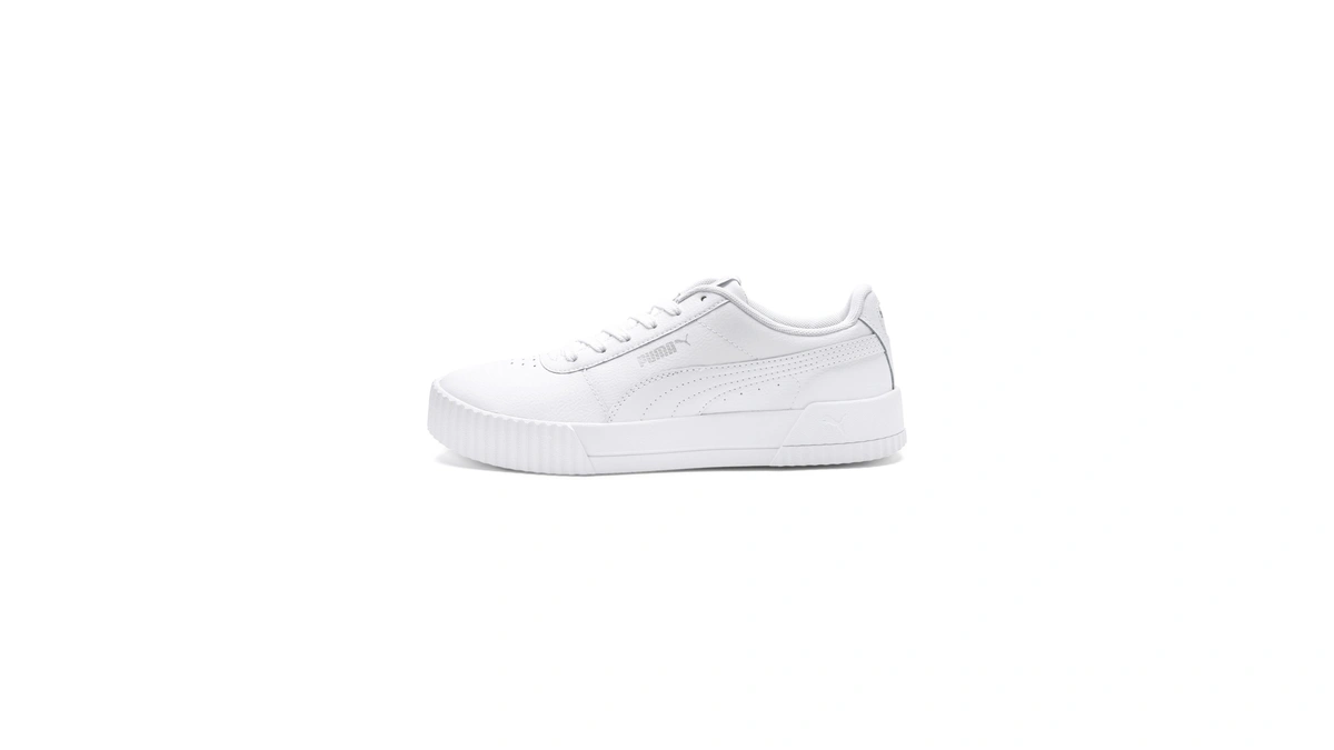 Puma Womens Carina Leather Sneaker, White Silver, 8