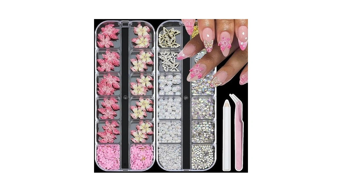 Semata Pink 3d Flower Nail Art Charms Mixed Size Nail