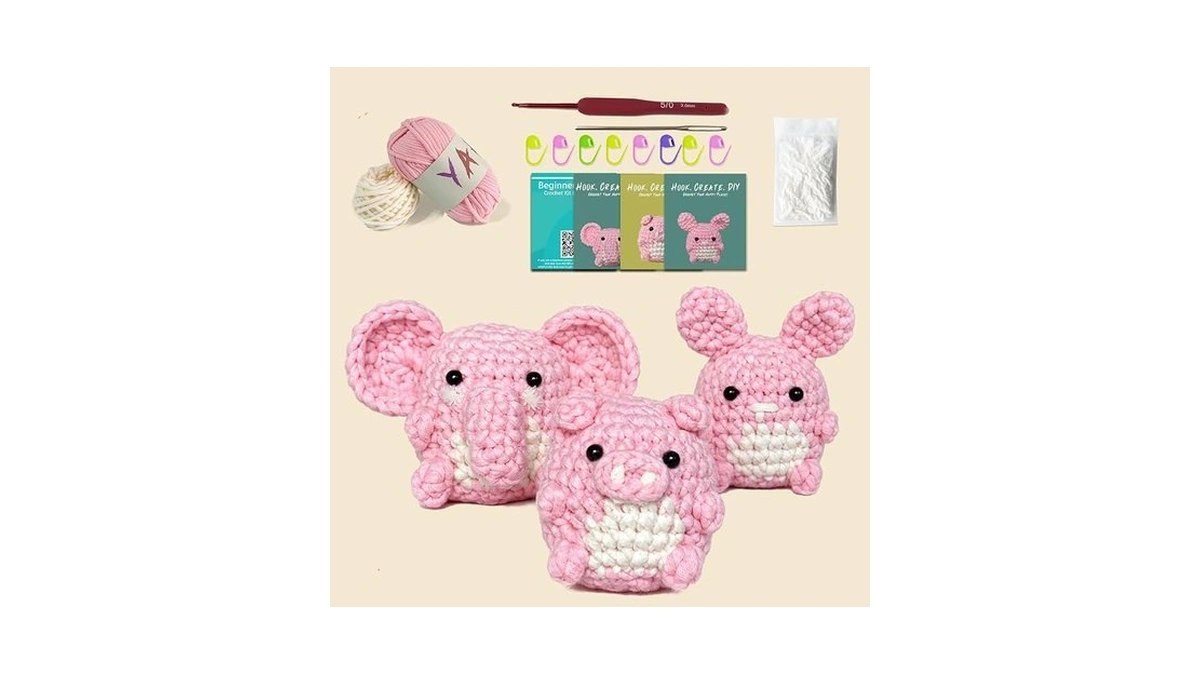 Yonqu Crochet Animal Kit For Beginners 3pcs Amigurumi Learn To