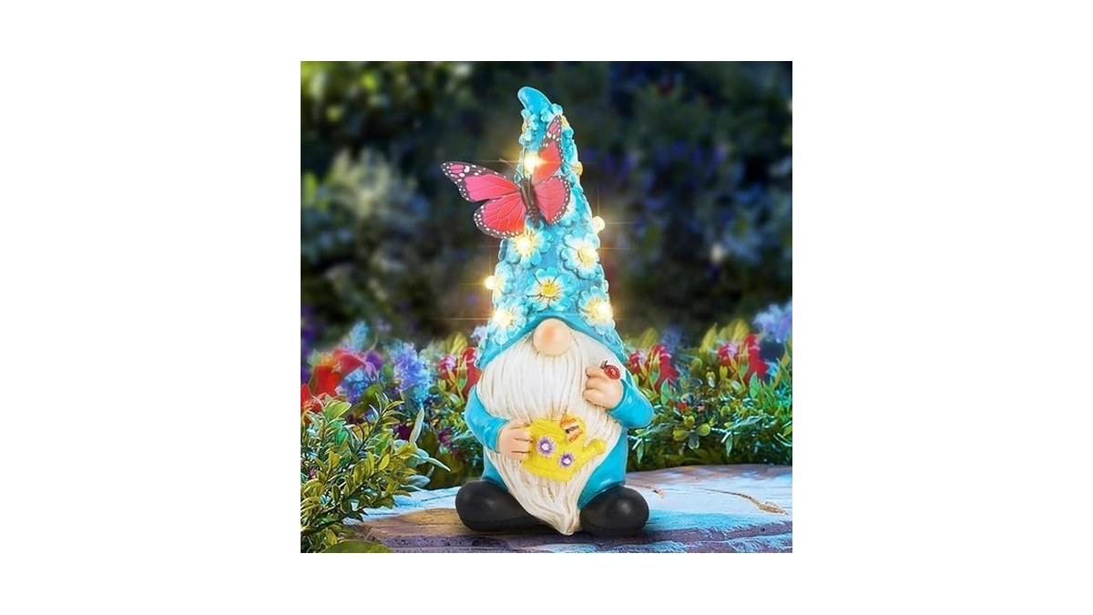 Foreby Garden Gnome Statues Outdoor Decor Solar Gnomes With Butterfly