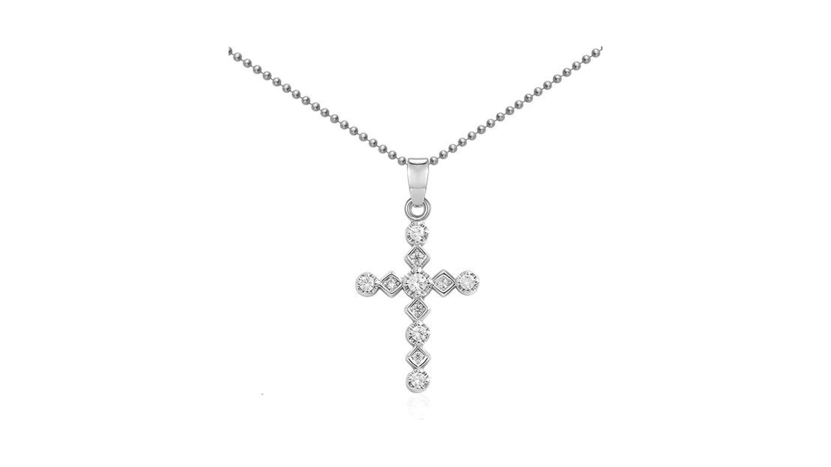 Aohik Platinum Plated Square Cross Necklace For Women, Cubic Zirconia