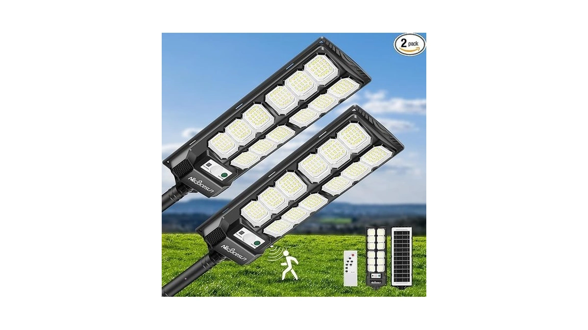 Mcfacesun Solar Lights Outdoor 10000lm-6500k Led Street Light, Solar Street