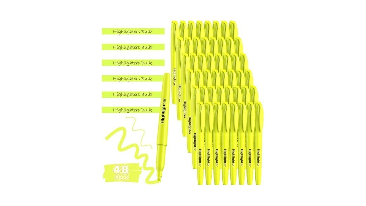 Jsdoogoo 48 Pack Yellow Highlighters - Bulk Set With Chisel