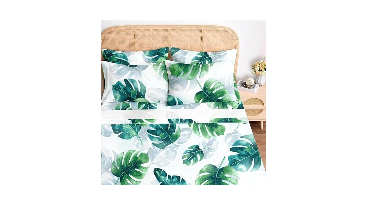 Bysure Queen Sheet Set 6 Pieces (green Monstera Deliciosa), Cottage