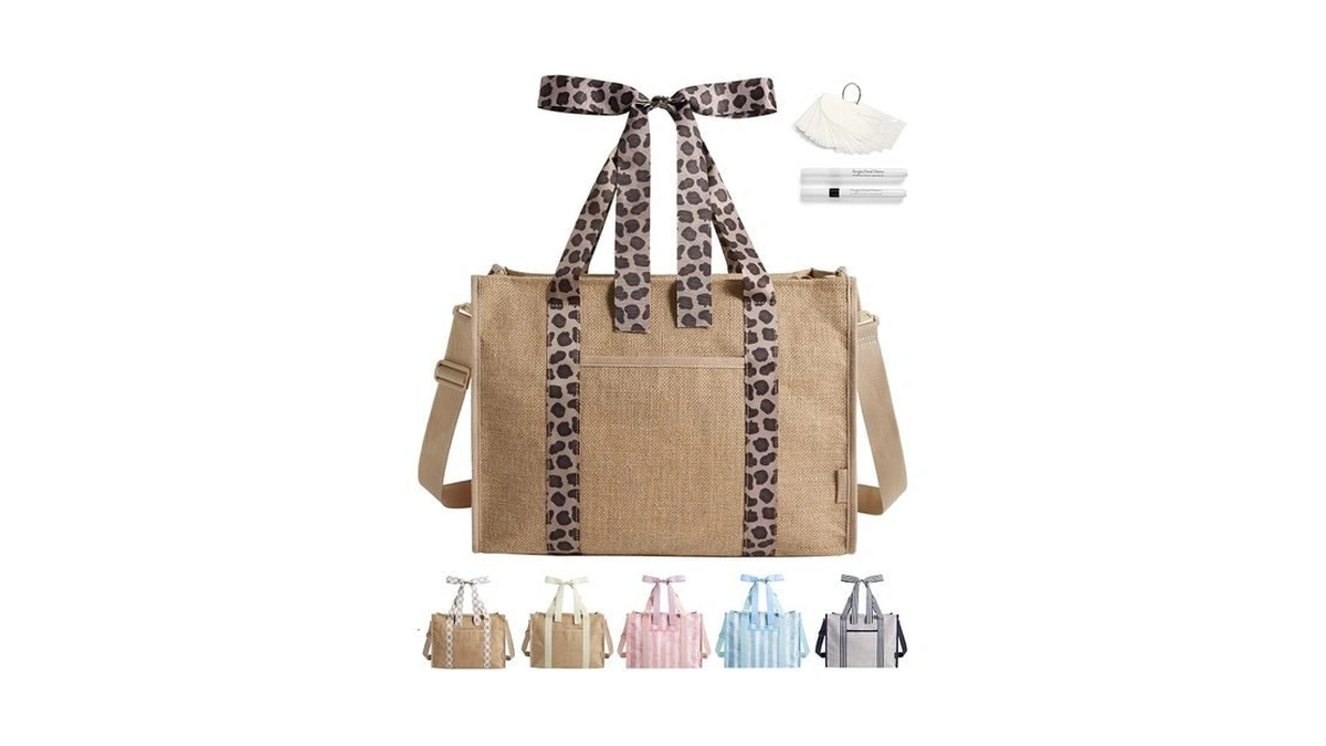 Bagsmart Beach Tote Bag For Women (khaki Brown Leopard Print,