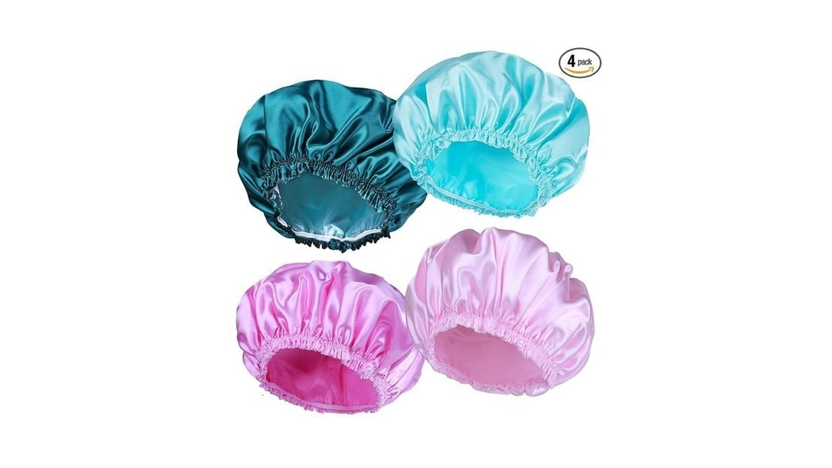 Shower Caps For Women, 4 Pcs Elastic And Reusable Bath