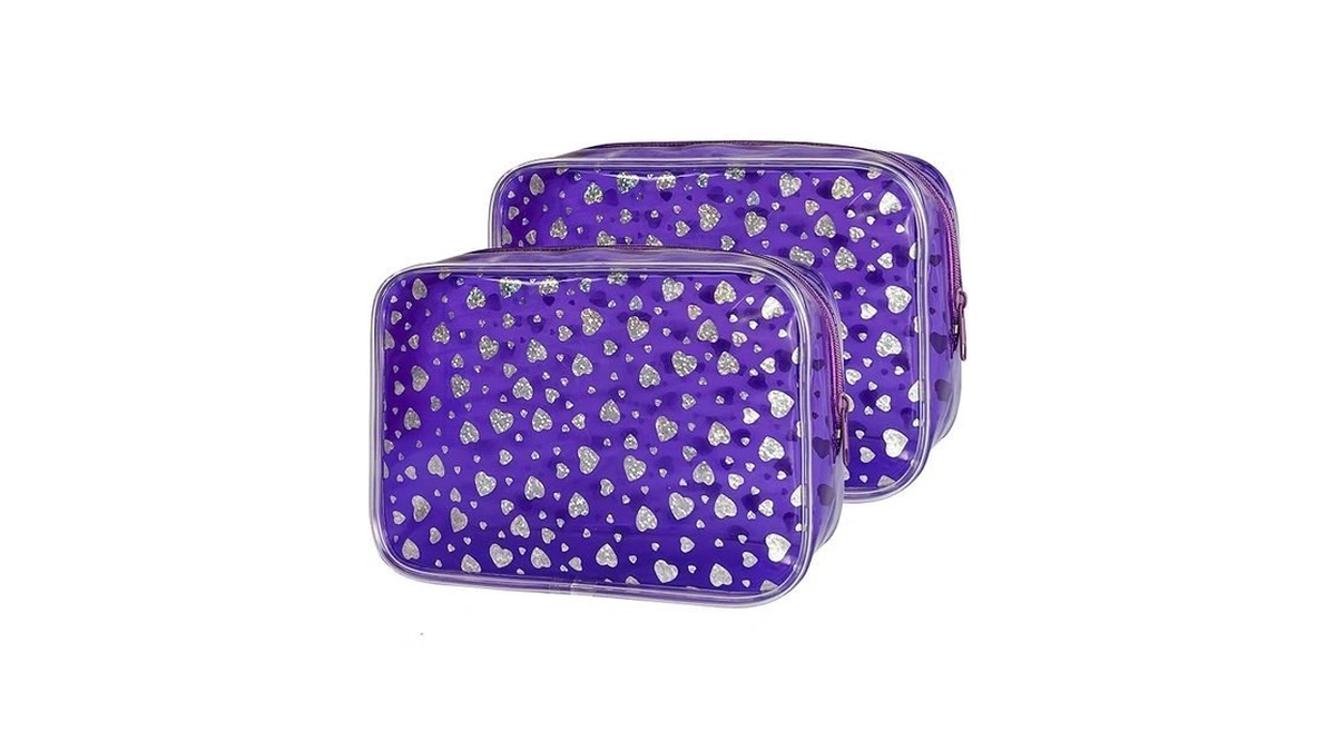 Toteprint Neon 2set Tsa Approved Clear Toiletry Pouch, 7"x2.3"x4.7" Size,