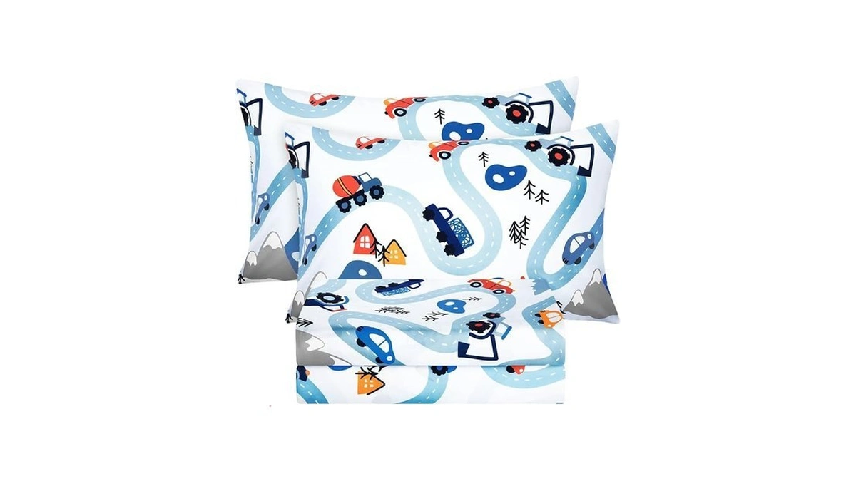 Bysure Full Sheets Set Kids(car Trace, Blue), 4 Pieces Easy