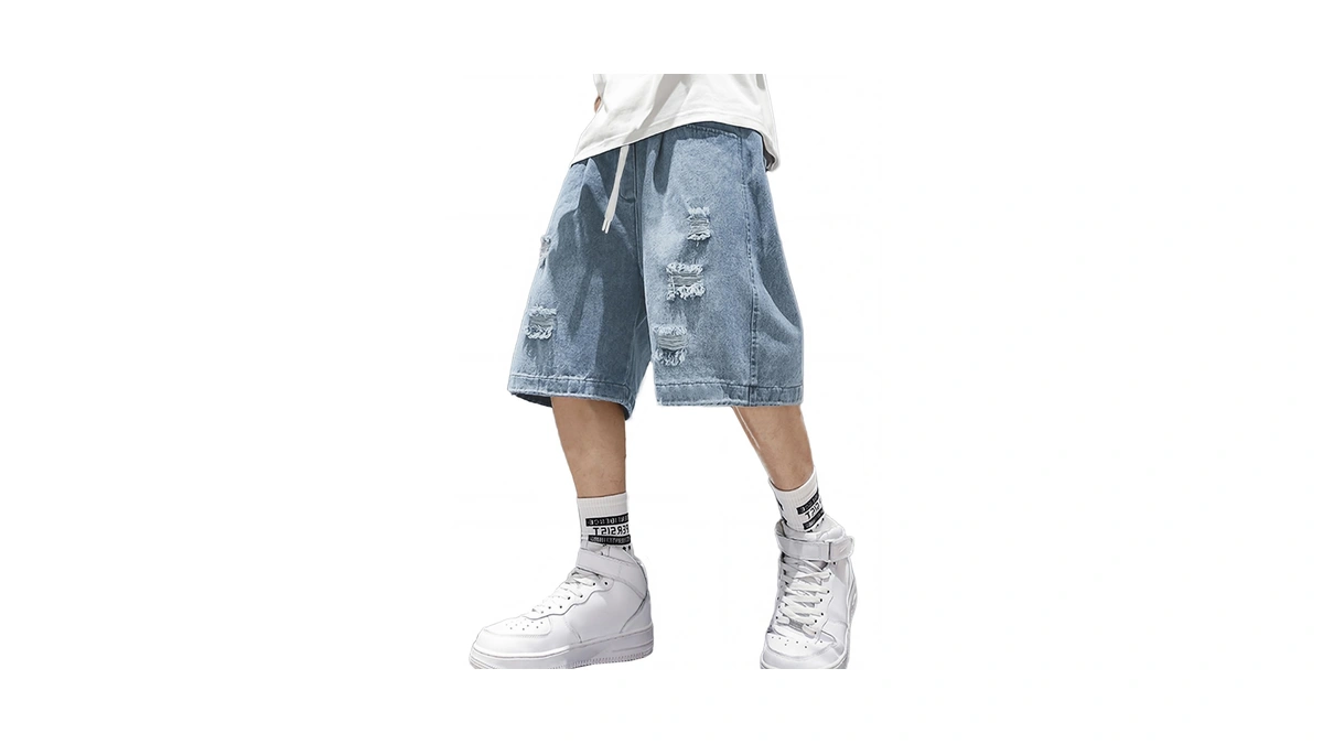 Emmiol Baggy Jean Shorts Men Jorts Ripped Ela...
