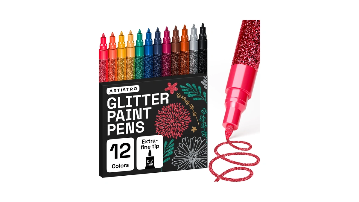 Artistro 12 Glitter Paint Pens For Glass Marking, Rock Painting,